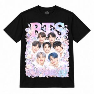 Camiseta preta BTS Love Yourself com os sete de branco