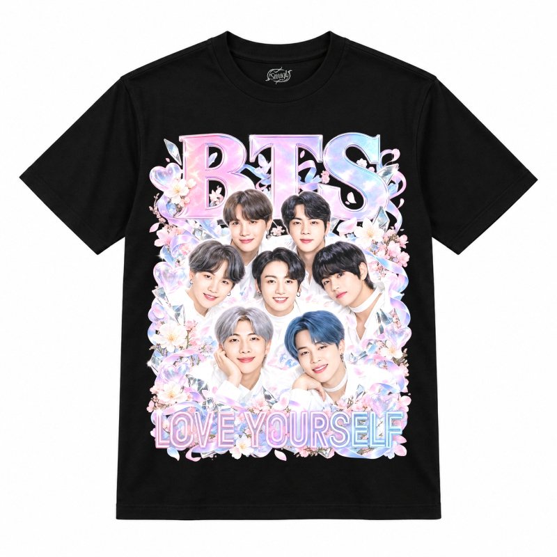 Camiseta preta BTS Love Yourself com os sete de branco
